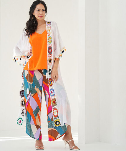Multi-Colour Long Crochet Trim Kimono Image 6