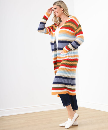 Full-Length Colourfully Striped Cardigan Image 3