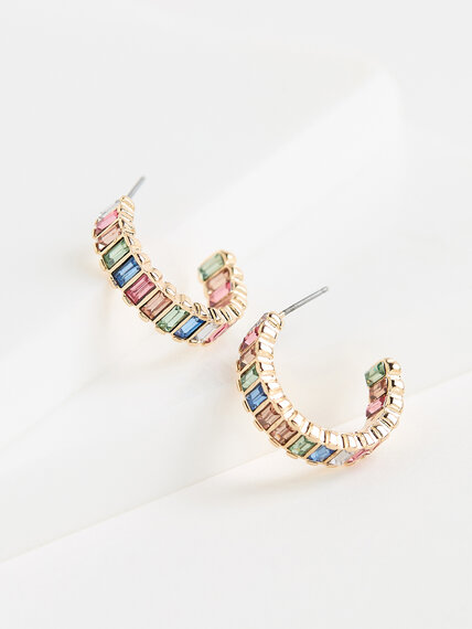 Multi-Stone Emerald Cut Small Hoop Earrings Image 3