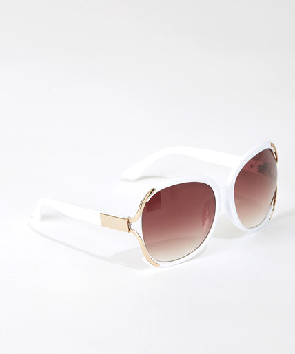 White Frame Sunglasses with Gold Detail Image 2