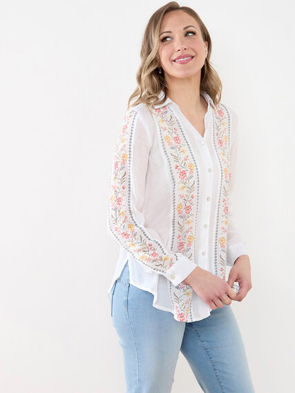 Long Sleeve Blouse with Floral Embroidery Print Image 3