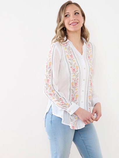 Long Sleeve Blouse with Floral Embroidery Print