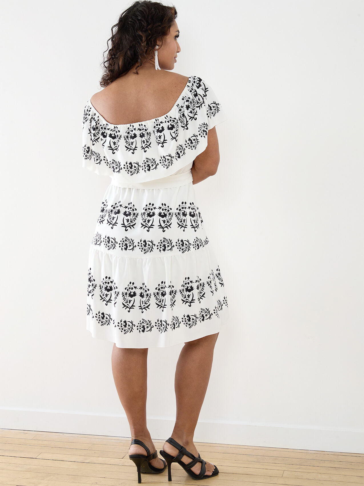 Petite Satin Ruffle Neck Knee-Length Dress