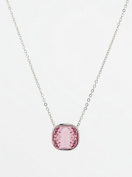 Short Silver Necklace with Genuine Pink Crystal Image 1