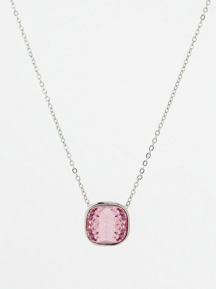 Short Silver Necklace with Genuine Pink Crystal Image 1