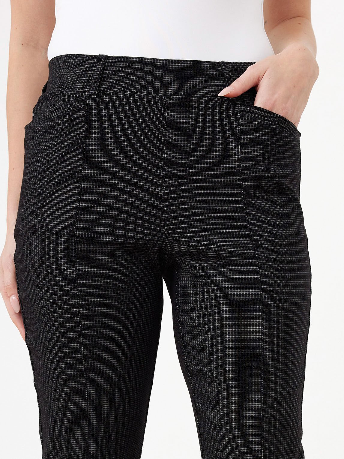 Pull-On Slim-Leg Plaid Pants