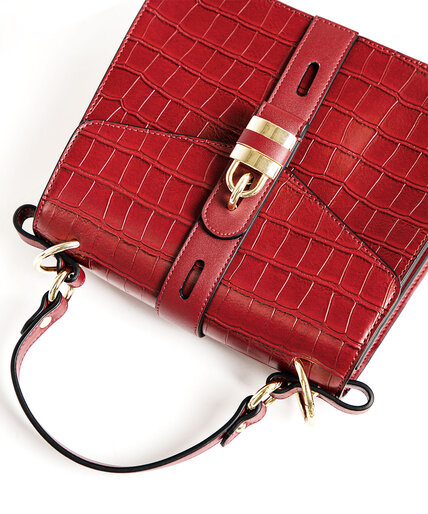 Red Croco Gold Lock Handbag Image 4