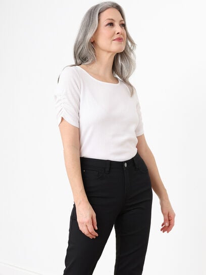Elbow Sleeve Textured Stretch Top