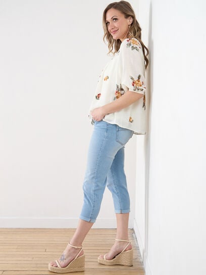 3/4 Sleeve Popover Embroidered Blouse