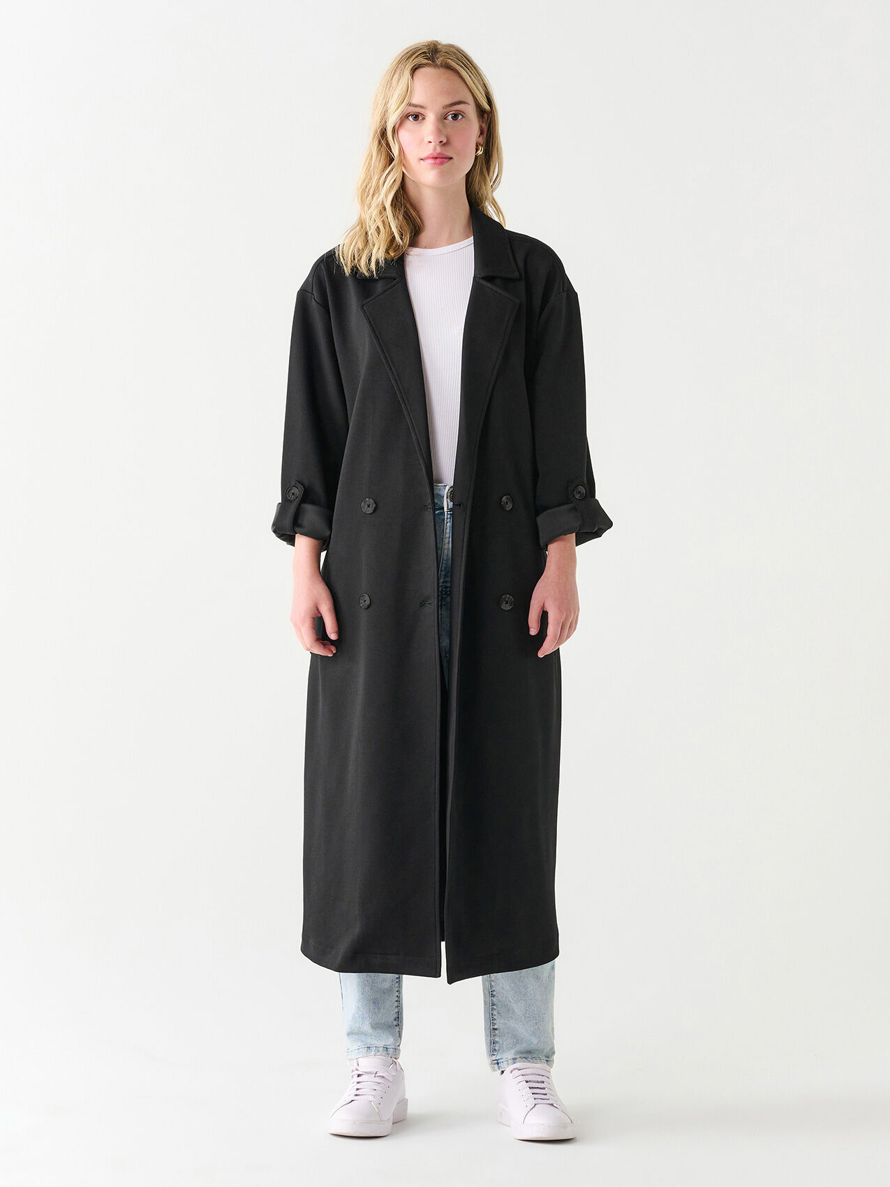 Double Breasted Knit Trench Coat by Dex