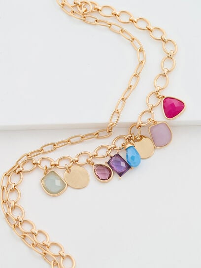 Double Layer Short Necklace with Gold/Multi Charms