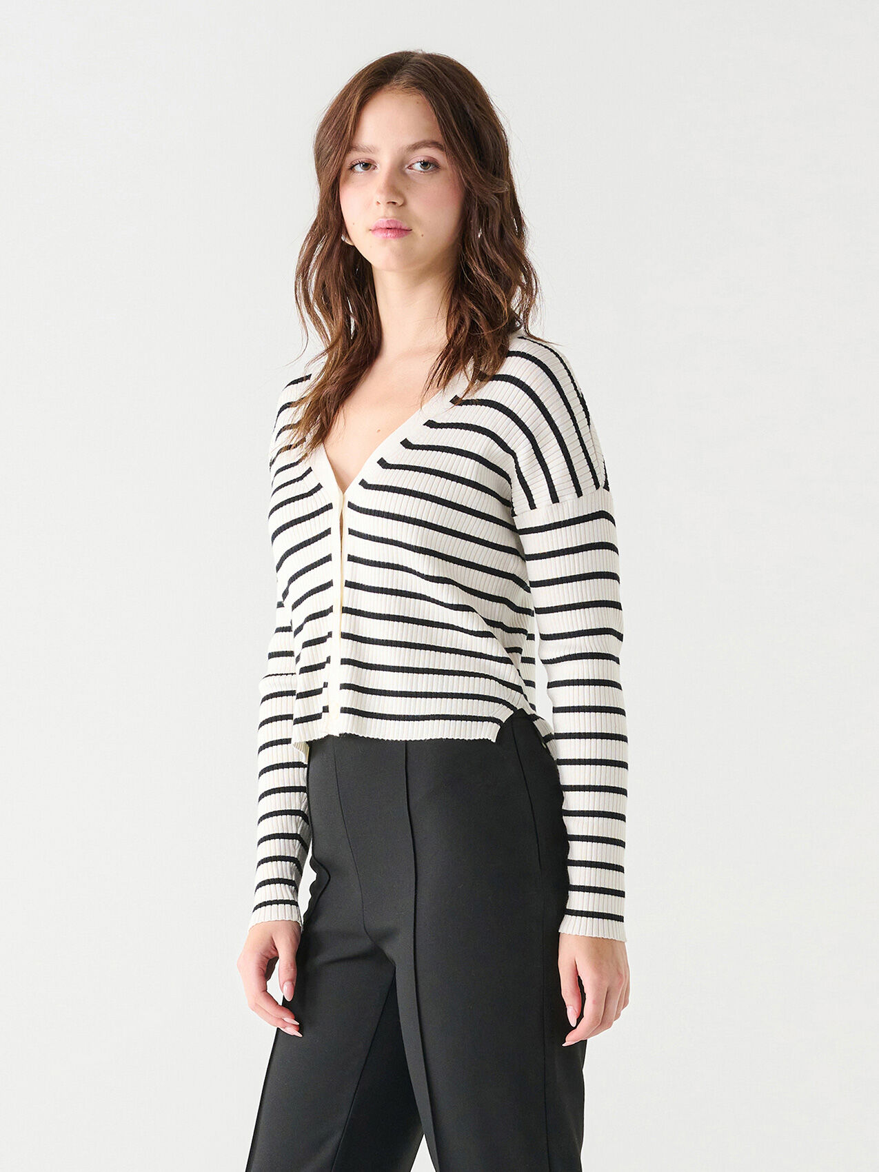 Ribbed Stripe Cardigan by Black Tape