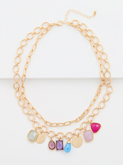 Double Layer Short Necklace with Gold/Multi Charms Image 1