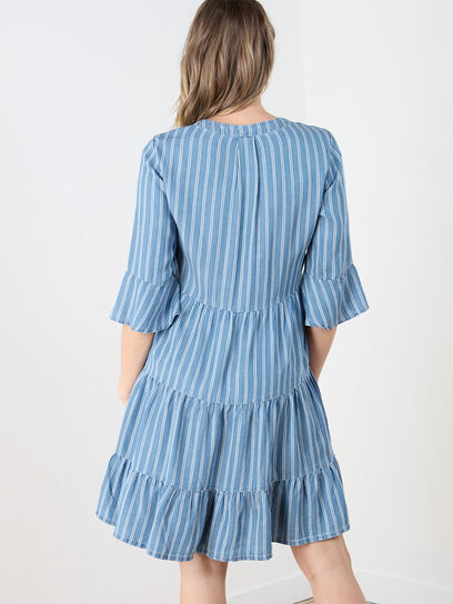 Flutter Sleeve Striped Tiered Dress