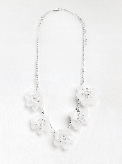 Silver/White Flower Short Statement Necklace Image 1