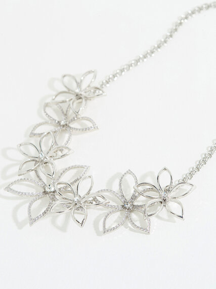 Short Silver Floral Statement Necklace Image 5