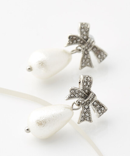 Pearl Drop Earrings with Gemmed Bow Image 2