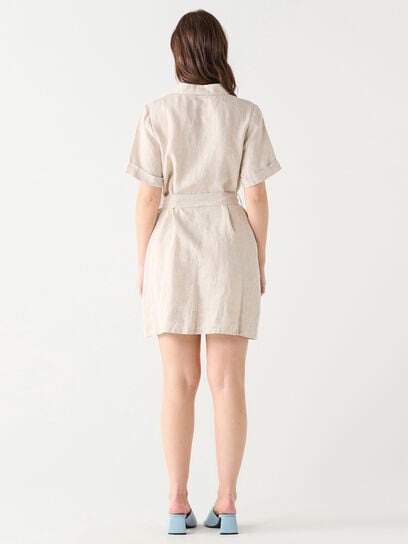 Linen Blend Belted Shirt Mini Dress