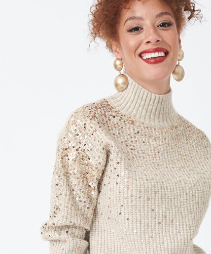 Sequined Mock Neck Sweater Image 1