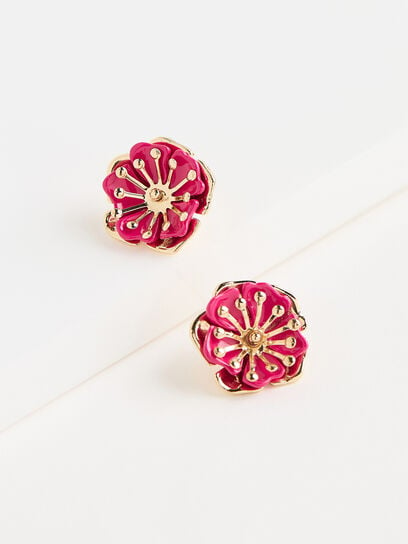Pink Flash/Gold Flower Statement Earrings