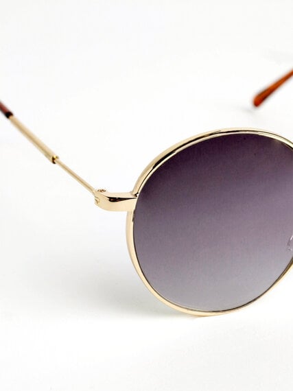 Gold Round Sunglasses with Gold Metal Arms Image 3