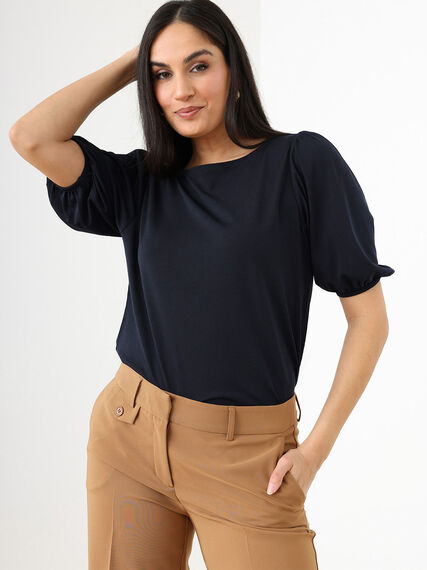 Elbow Sleeve Crepe Boat-Neck Top Image 1