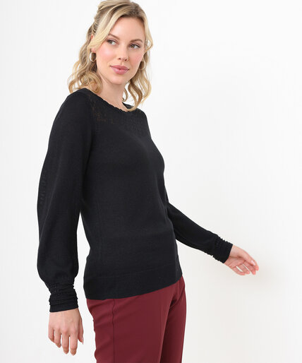 Petite Pointelle Knit Scoop Neck Pullover  Image 2