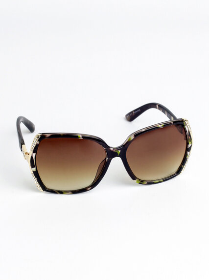 Square Tortoise Sunglasses with Rhinestone Frames Image 1