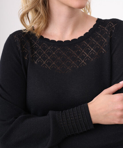 Petite Pointelle Knit Scoop Neck Pullover  Image 4