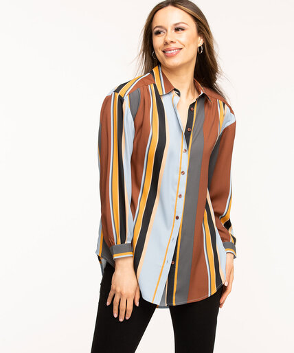 Striped Button Front Tunic Blouse Image 6
