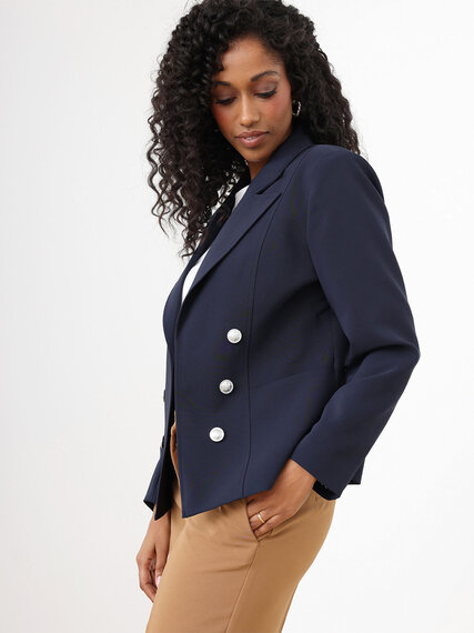 Navy Open Front Military Blazer Image 6