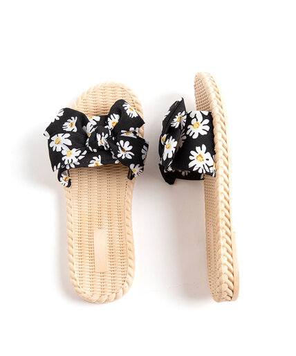 Printed Bow Slide Slippers Image 3