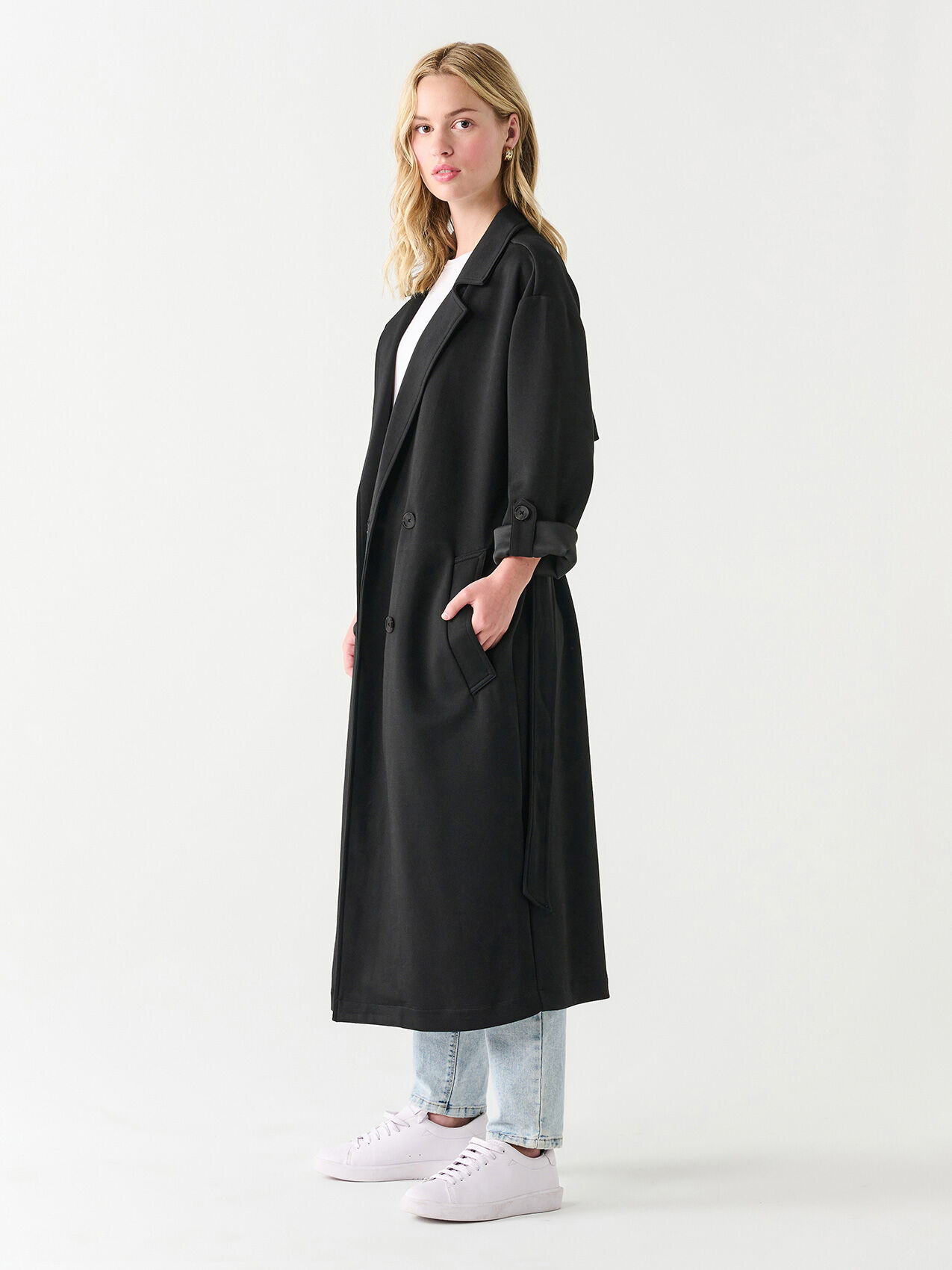 Double Breasted Knit Trench Coat by Dex