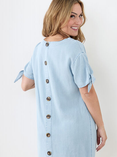 Petite Tie Sleeve Dress with Button Detail