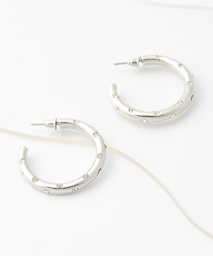 Silver Hoop Earrings with Crystals Image 1