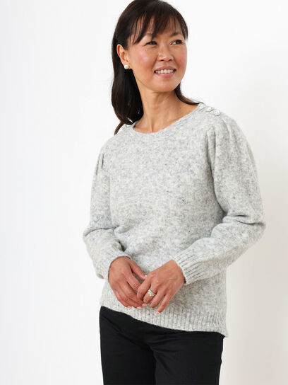 Petite Button-Shoulder Pullover Sweater