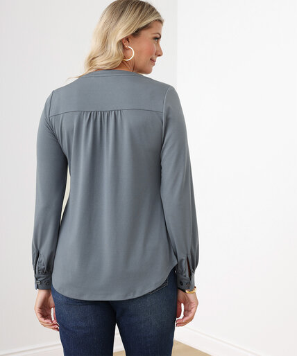 Crepe V-Neck Mid-Length Button Front Top Image 3