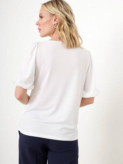 Elbow Sleeve Crepe Boat-Neck Top Image 3