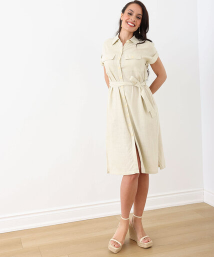 Linen Blend Short Sleeve Shirt Dress Image 5