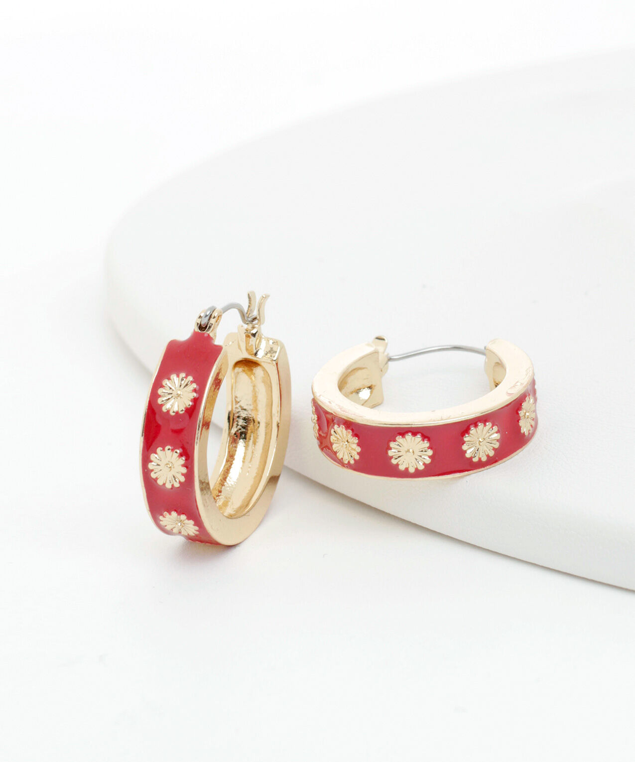 Gold & Red Small Hoop Earrings