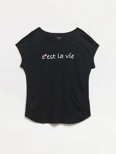C'Est La Vie Rolled Sleeve T-Shirt, Black C'Est La Vie C'Est La Vie Rolled Sleeve T-Shirt, Black C'Est La Vie