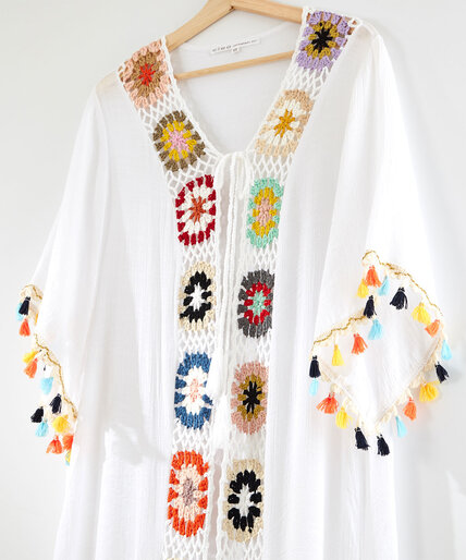 Multi-Colour Long Crochet Trim Kimono Image 5