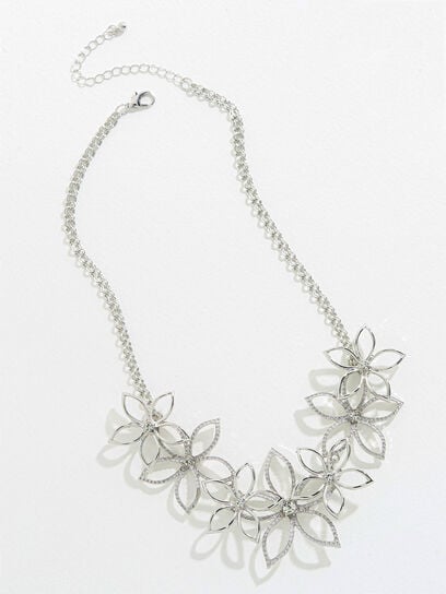 Short Silver Floral Statement Necklace
