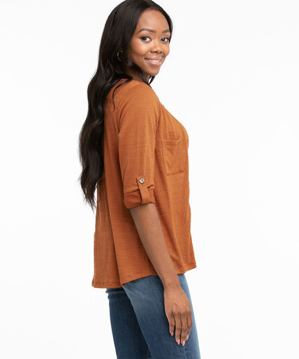 Textured Button Front 3/4 Sleeve Top Image 2