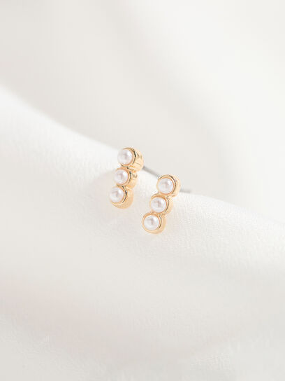 Gold, Pearl Studs & Small Hoop Earring Trio