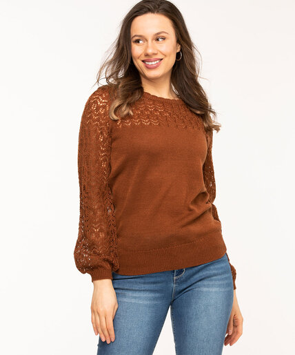 Copper Crochet Balloon Sleeve Sweater Image 4