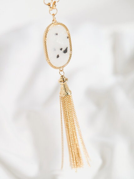 Long Gold Tassel Necklace with Natural Stone Image 5