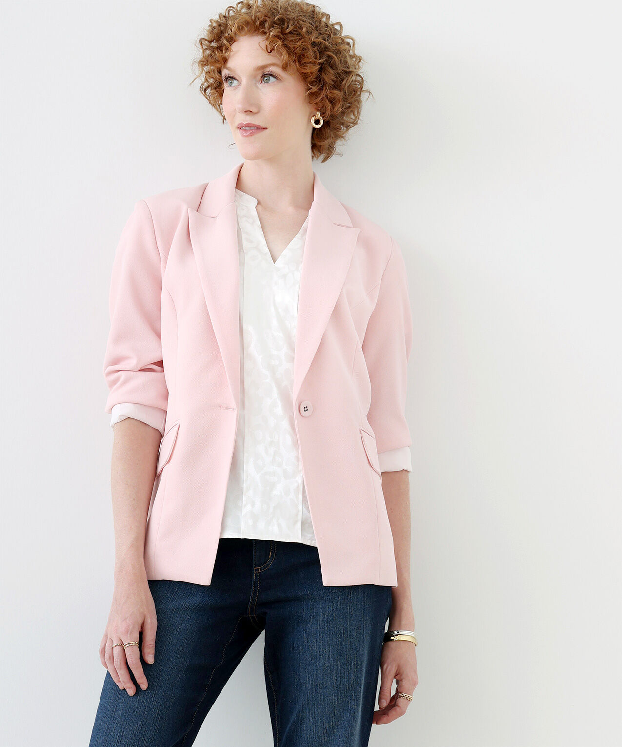 Pink crepe clearance blazer