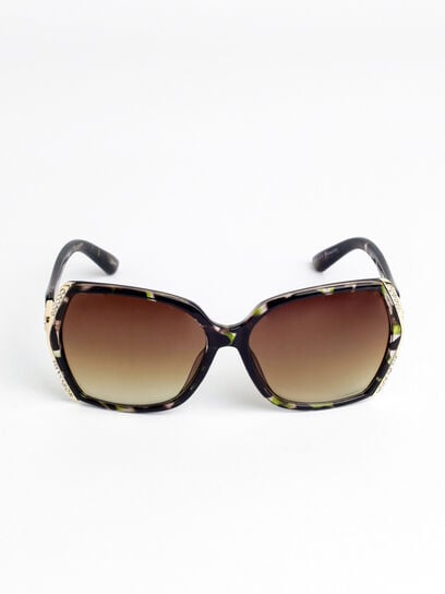 Square Tortoise Sunglasses with Rhinestone Frames