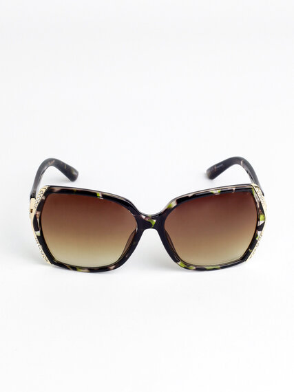 Square Tortoise Sunglasses with Rhinestone Frames Image 4
